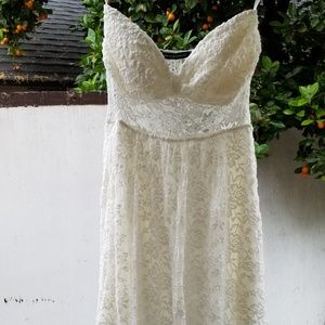 Boho Strapless Floral White Lace High Low Dress